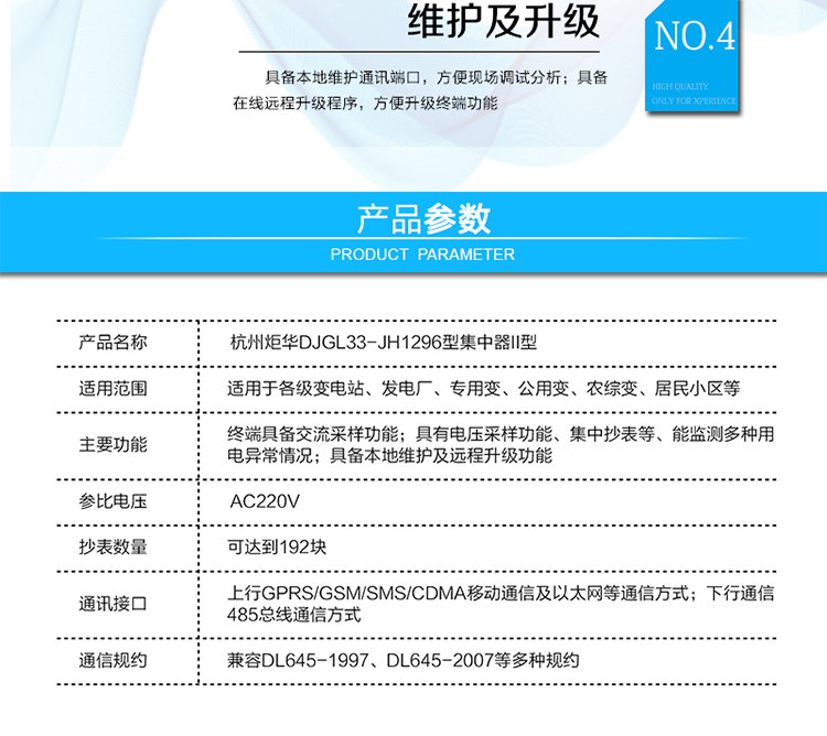 DJGL33-JH1296型集中器II型
產(chǎn)品標(biāo)準(zhǔn)
?Q/GDW 1373-2013 《電力用戶用電信息采集系統(tǒng)功能規(guī)范》
?Q/GDW 1374.2-2013《電力用戶用電信息采集系統(tǒng)技術(shù)規(guī)范 第二部分：集中抄表終端技術(shù)規(guī)范》
?Q/GDW 1375.2-2013《電力用戶用電信息采集系統(tǒng)技術(shù)規(guī)范 第二部分：集中器型式規(guī)范》
?Q/GDW 1376.1-2013《電力用戶用電信息采集系統(tǒng)通信協(xié)議 第一部分：主站與采集終端通信協(xié)議》