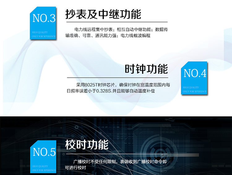 主要特點(diǎn)
1、有功電能計(jì)量精確，長(zhǎng)期工作不需調(diào)校
2、電力線遠(yuǎn)程集中抄表
3、相互自動(dòng)中繼功能
4、數(shù)據(jù)傳輸準(zhǔn)確、可靠、通訊能力強(qiáng)
5、電力線載波編程
6、采用8025T時(shí)鐘芯片，確保時(shí)鐘在寬溫度范圍內(nèi)每日頻率誤差小于0.328S.并且能夠自動(dòng)溫度補(bǔ)償。
7、廣播校時(shí)不受任何限制，表端收到廣播校時(shí)命令即可進(jìn)行校時(shí)
8、月凍結(jié)：按照指定的時(shí)間凍結(jié)正向總電量，每個(gè)凍結(jié)量至少保存12次