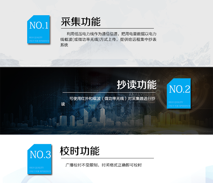 產(chǎn)品特點
該產(chǎn)品主要完成對RS485電表的電量采集，并且利用低壓電力線作為通信信道，把用電量數(shù)據(jù)以電力線載波(或微功率無線)方式上傳，提供給遠程集中抄表系統(tǒng)。